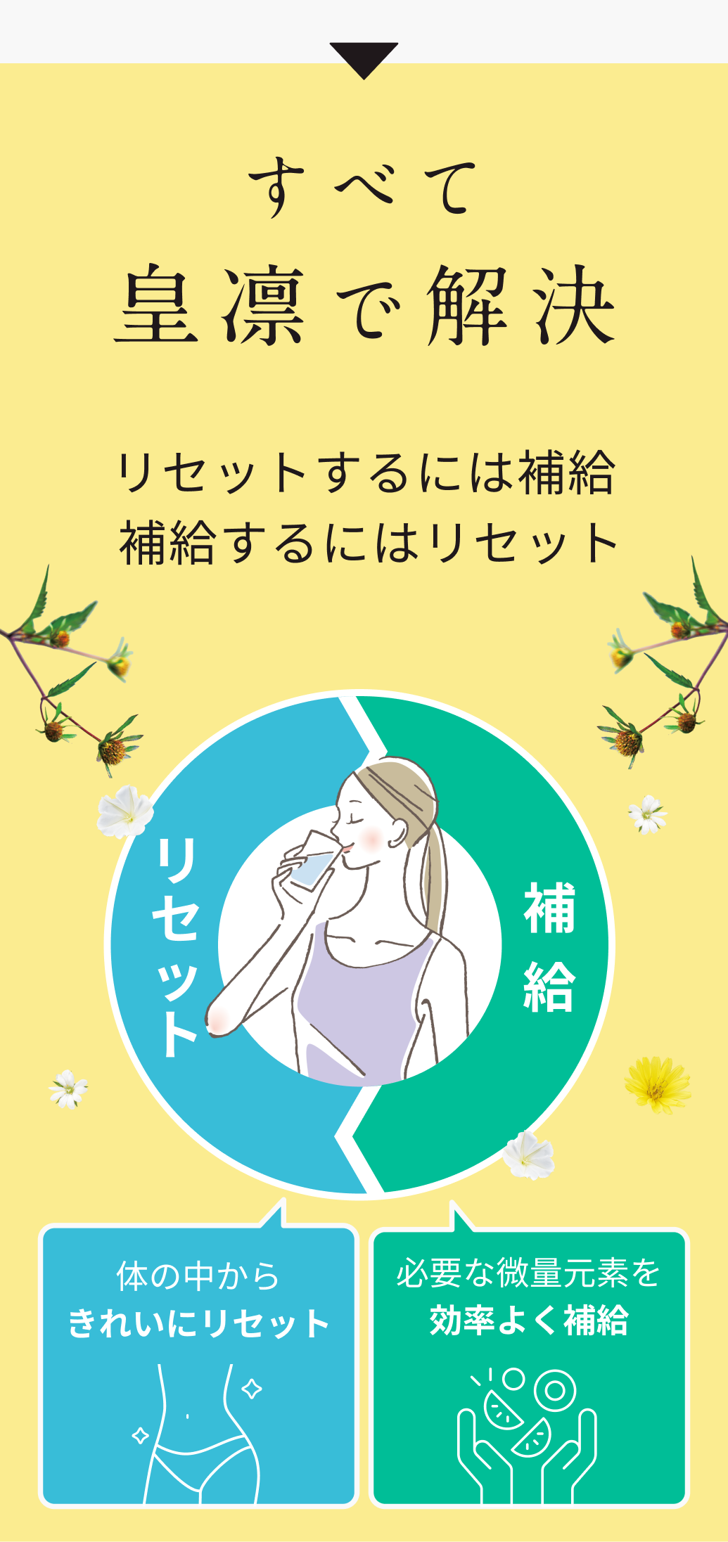 すべて皇凛で解決。リセットするには補給。体の中からきれいにスッキリ必要な微量元素を効率よく補給